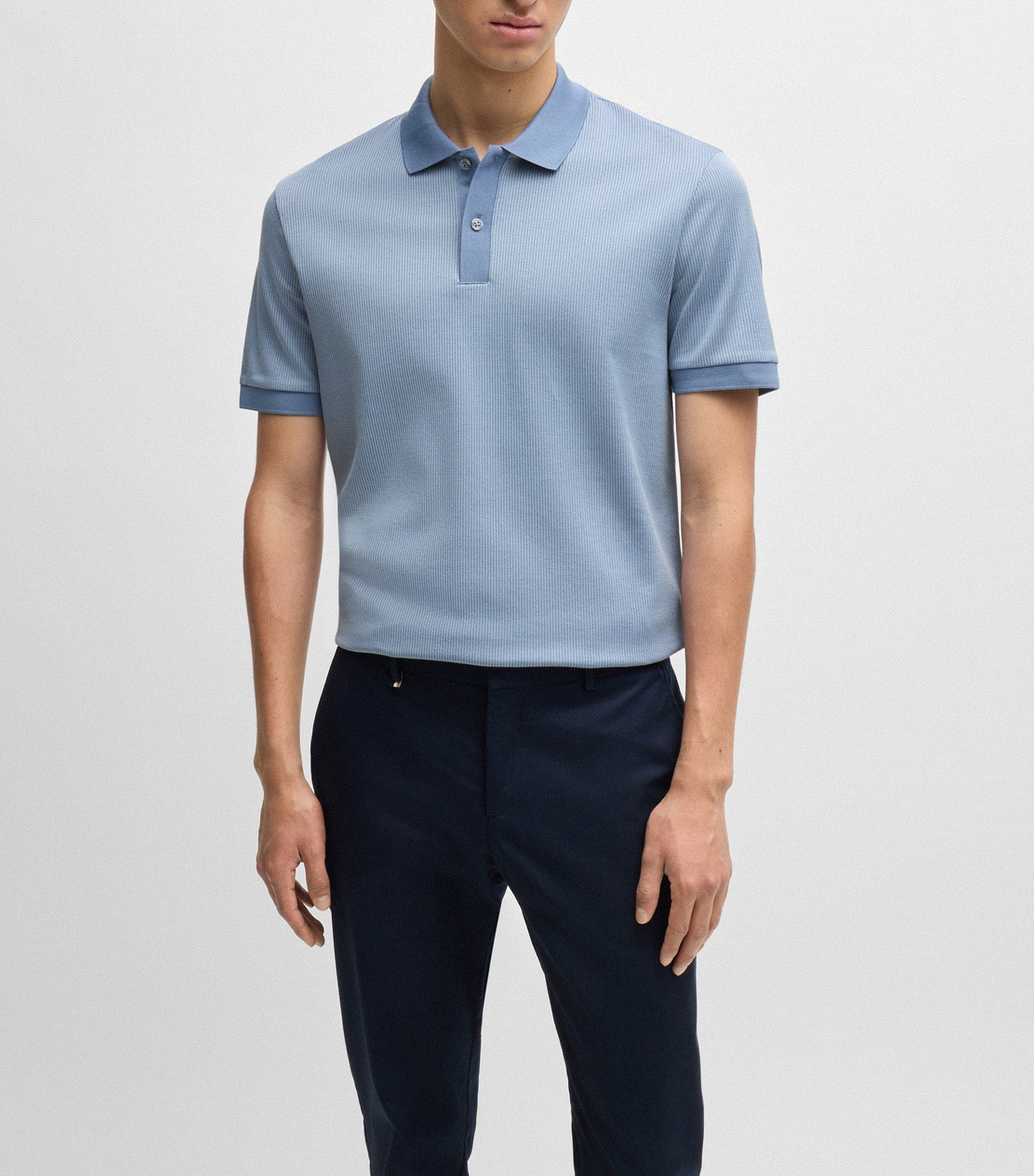 Structured-Cotton Polo Shirt with Solid Trims Open Blue