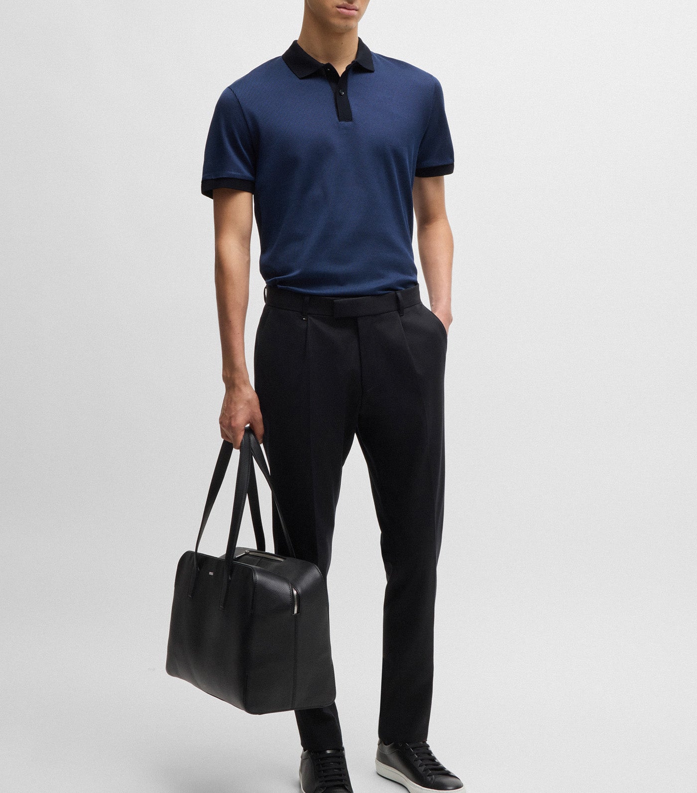 Structured-Cotton Polo Shirt with Solid Trims Dark Blue