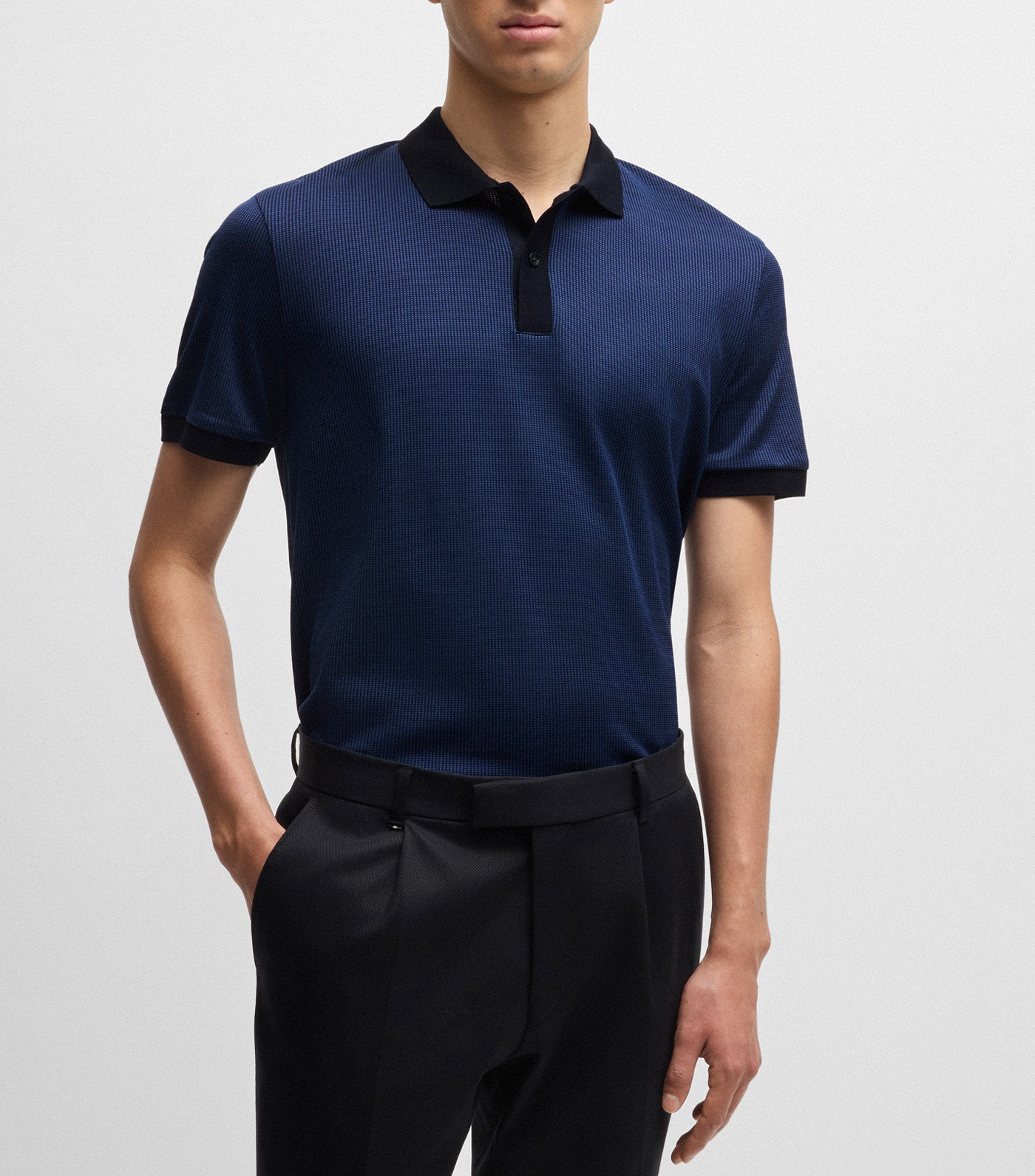 Structured-Cotton Polo Shirt with Solid Trims Dark Blue