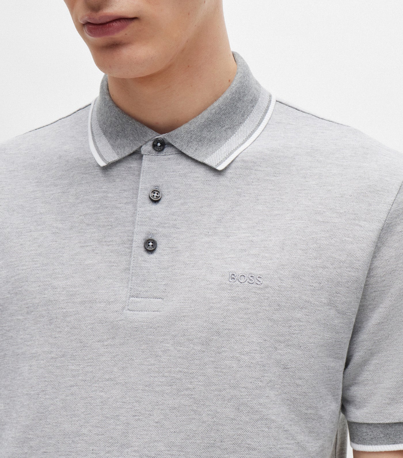 Oxford-Cotton-Piqué Polo Shirt with Logo Detail Silver