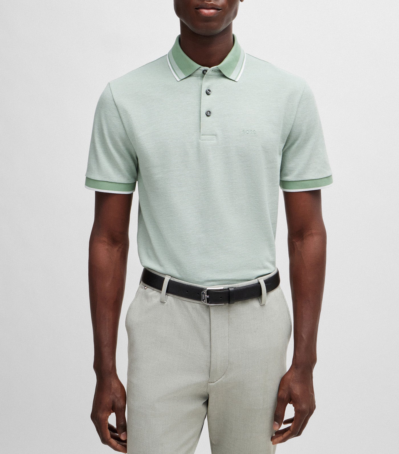 Oxford-Cotton-Piqué Polo Shirt with Logo Detail Open Green