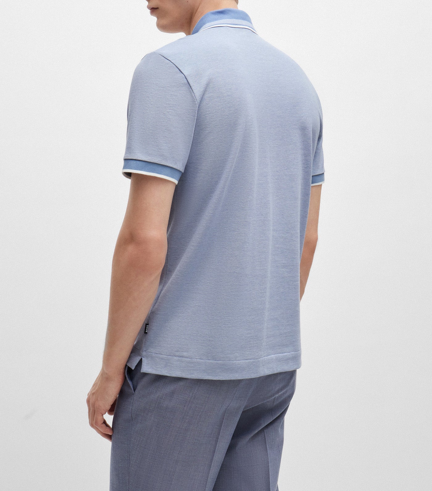 Oxford-Cotton-Piqué Polo Shirt with Logo Detail Open Blue