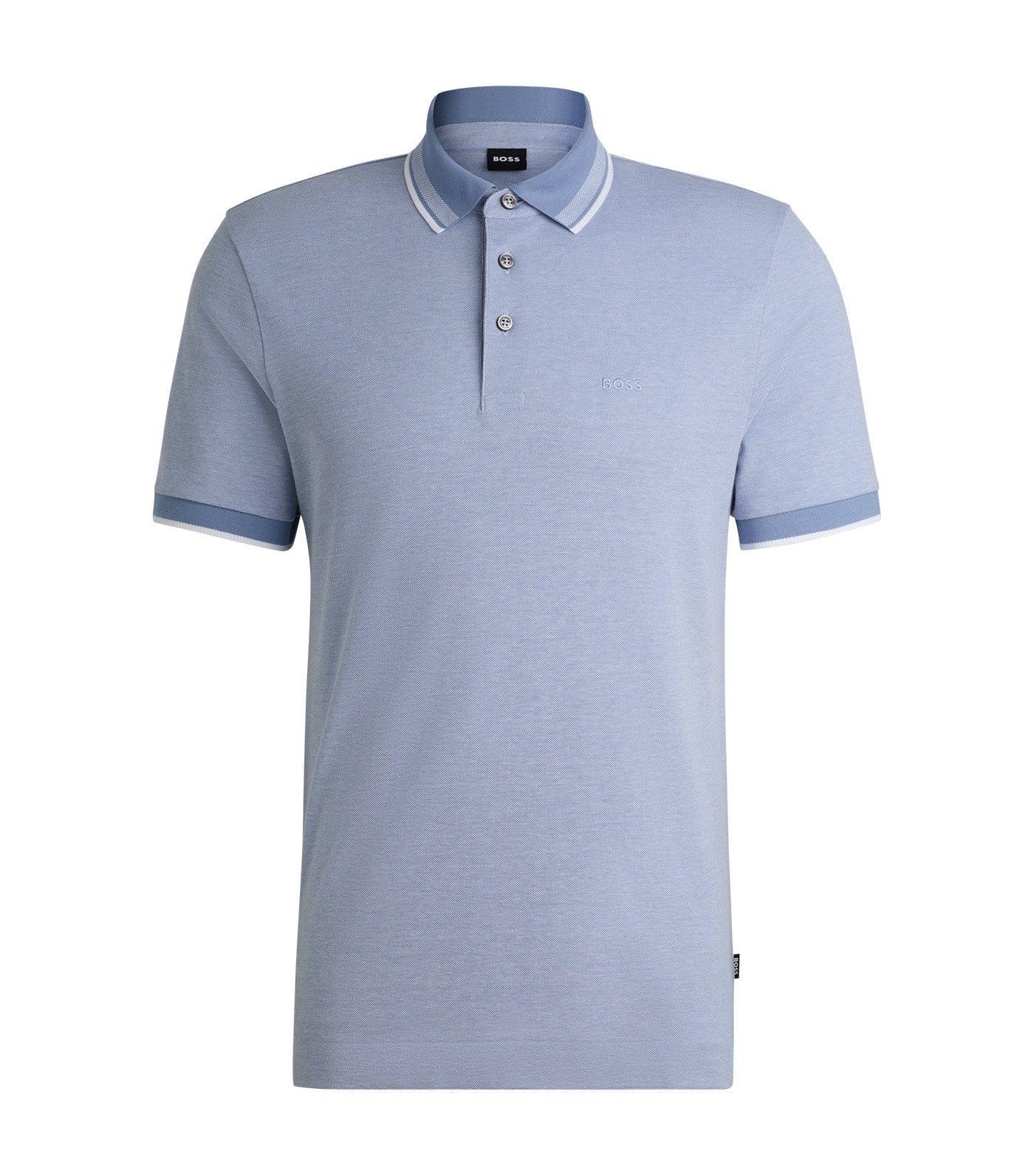 Oxford-Cotton-Piqué Polo Shirt with Logo Detail Open Blue