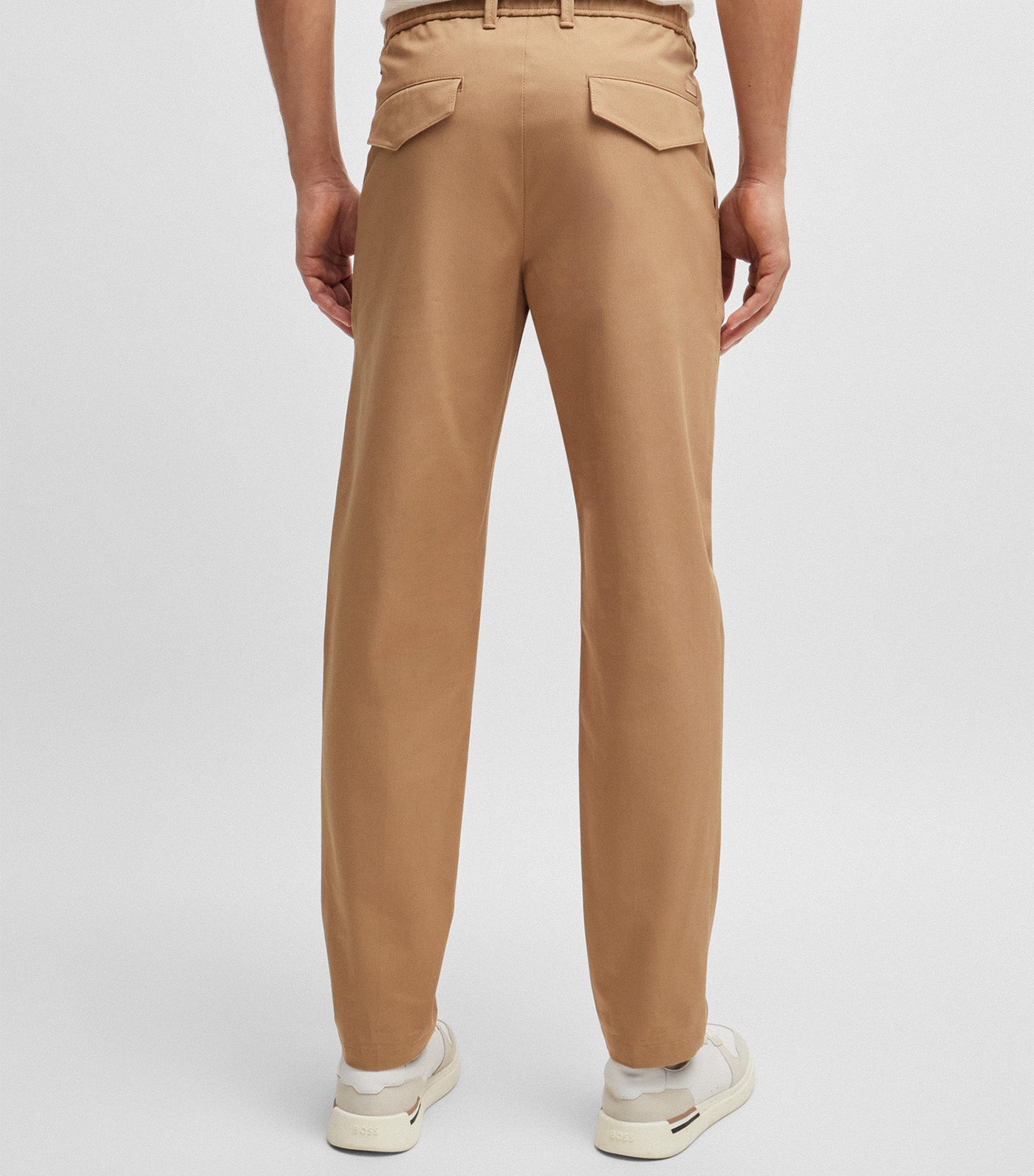 Regular-Fit Trousers in Stretch-Cotton Dobby Open Beige