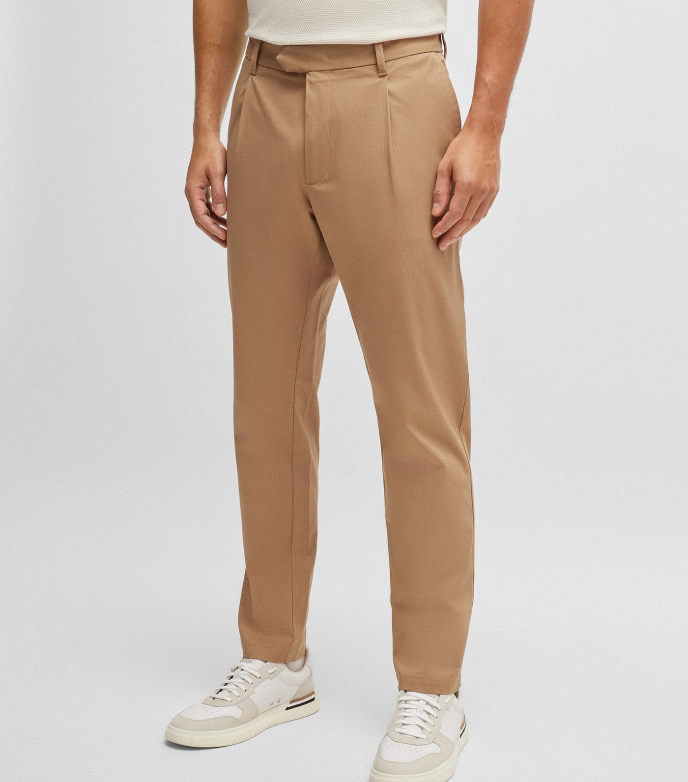 Regular-Fit Trousers in Stretch-Cotton Dobby Open Beige