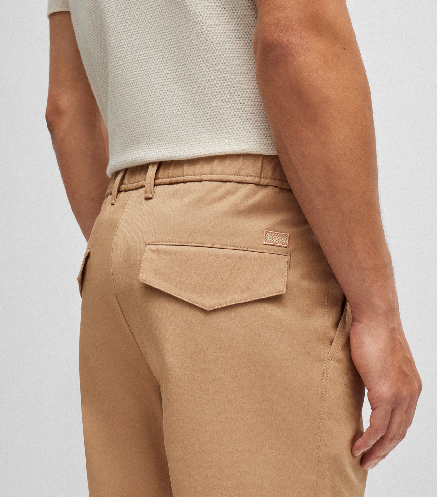 Regular-Fit Trousers in Stretch-Cotton Dobby Open Beige