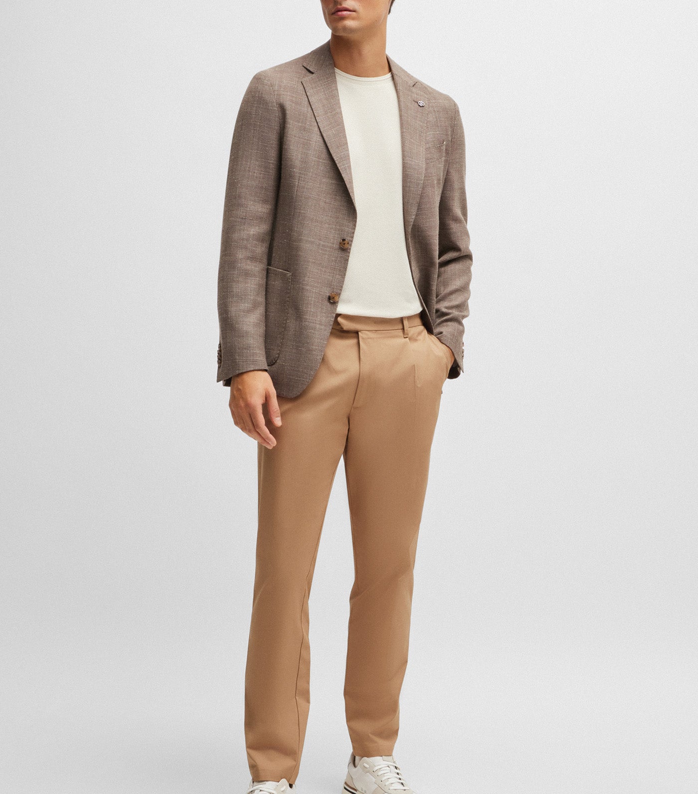 Regular-Fit Trousers in Stretch-Cotton Dobby Open Beige