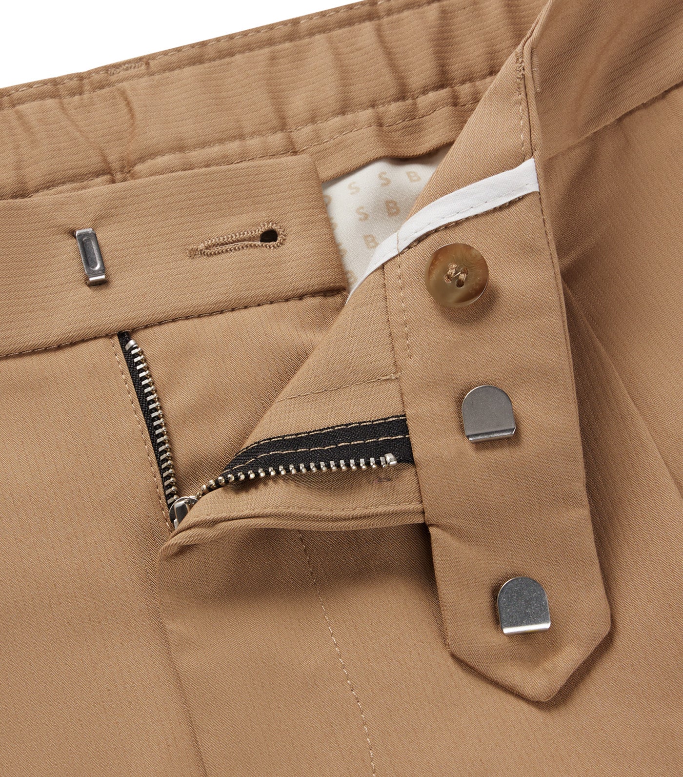 Regular-Fit Trousers in Stretch-Cotton Dobby Open Beige