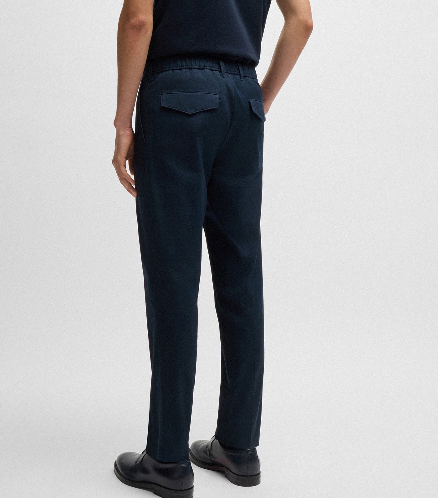 Regular-Fit Trousers in Stretch-Cotton Dobby Dark Blue