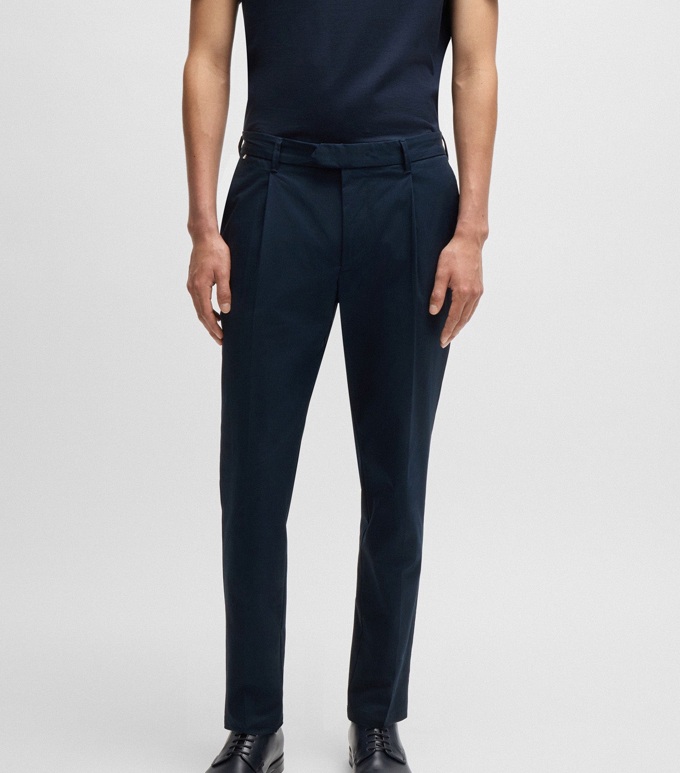 Regular-Fit Trousers in Stretch-Cotton Dobby Dark Blue