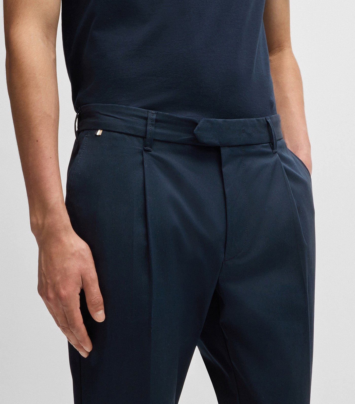 Regular-Fit Trousers in Stretch-Cotton Dobby Dark Blue