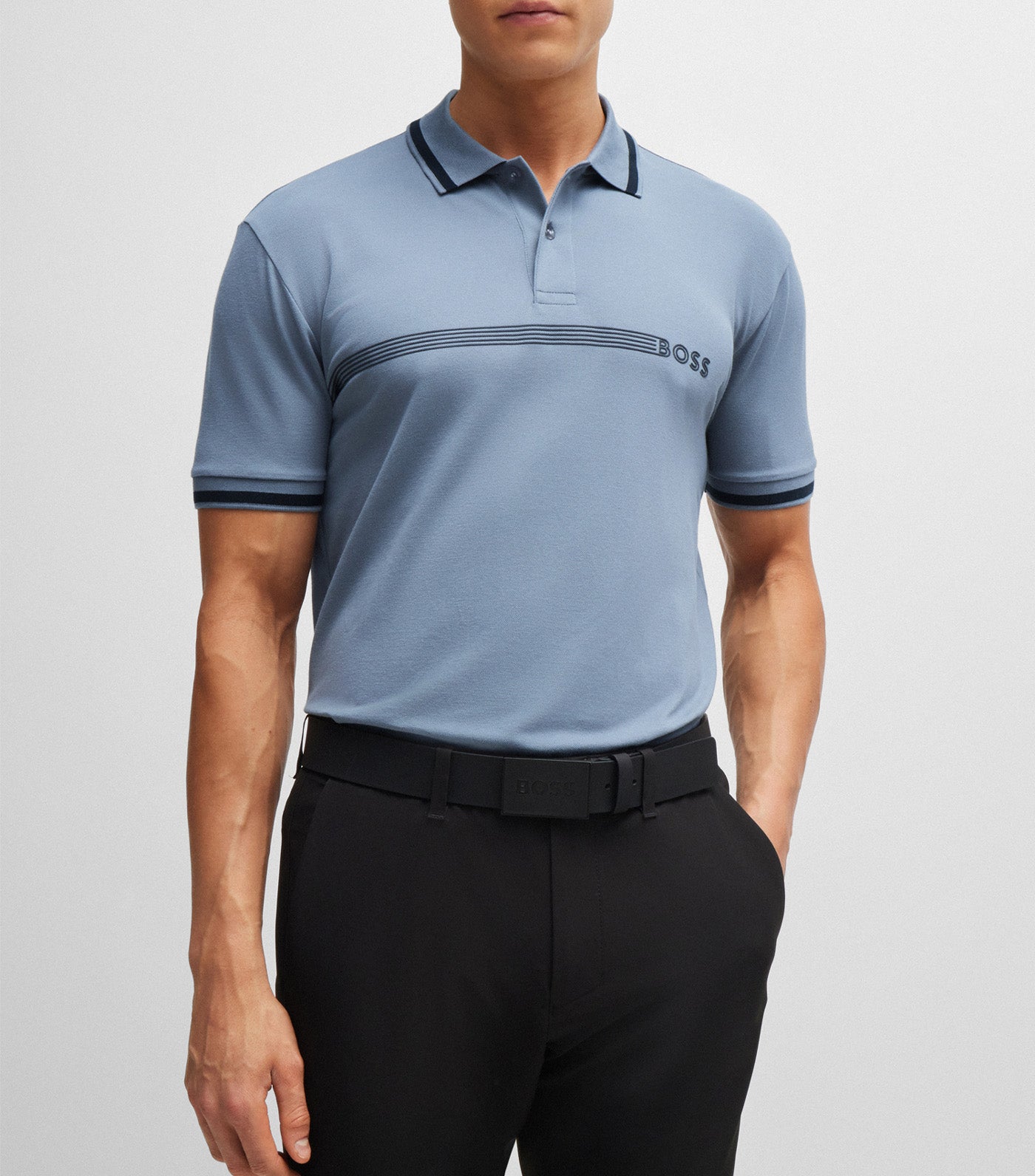 Paddy 1 Cotton-Blend Polo Shirt With Stripes And Logo Open Blue