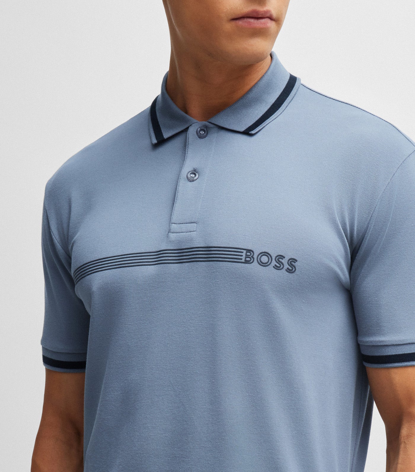 Paddy 1 Cotton-Blend Polo Shirt With Stripes And Logo Open Blue