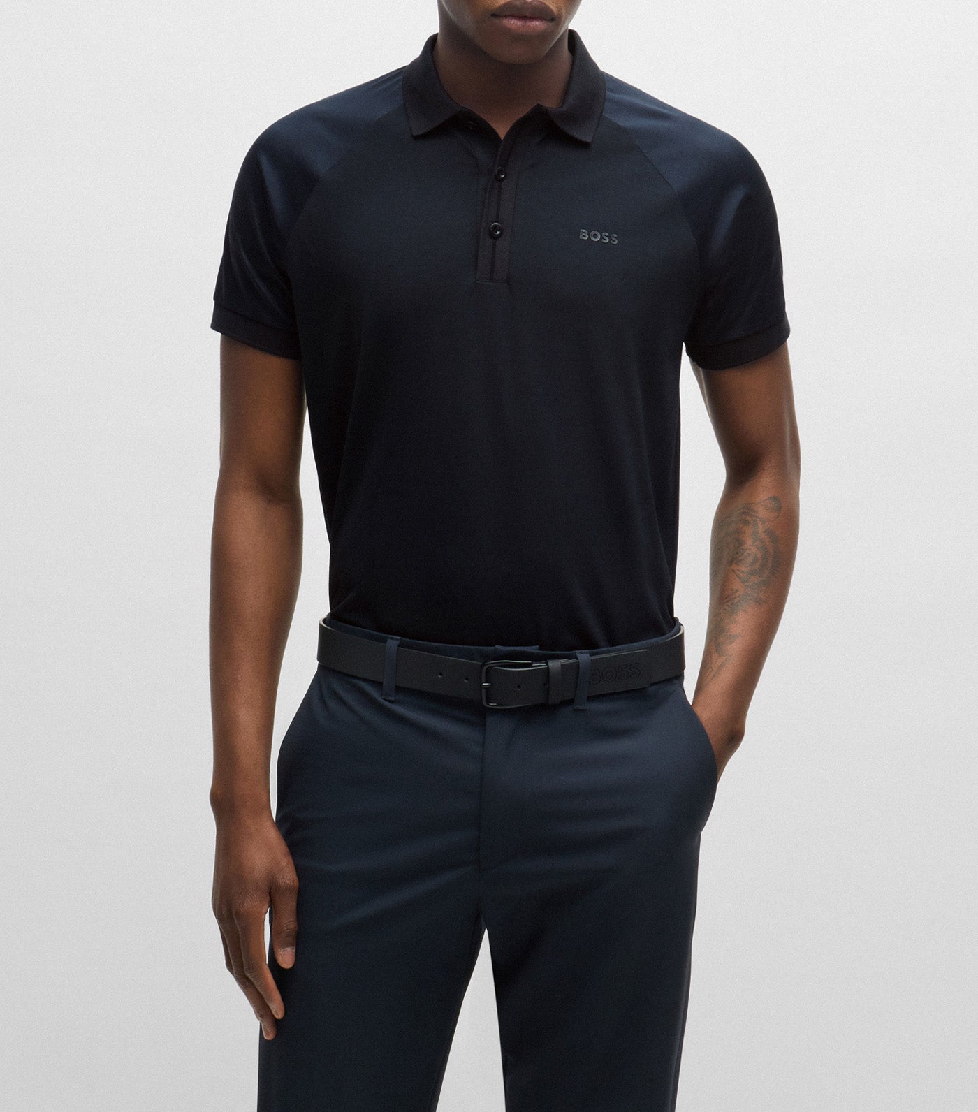 Paddy 2 Cotton-Blend Polo Shirt With Embossed Stripe Artwork Dark Blue