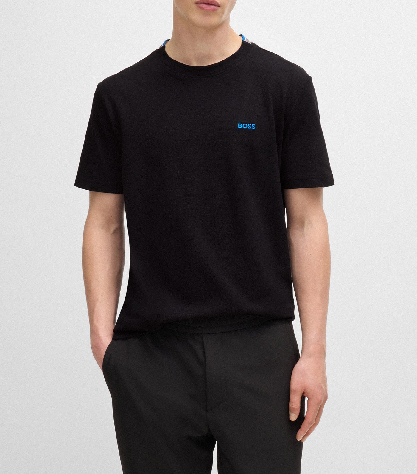 Taddy Cotton-Piqué T-Shirt With Oxford-Jacquard Back Collar Black