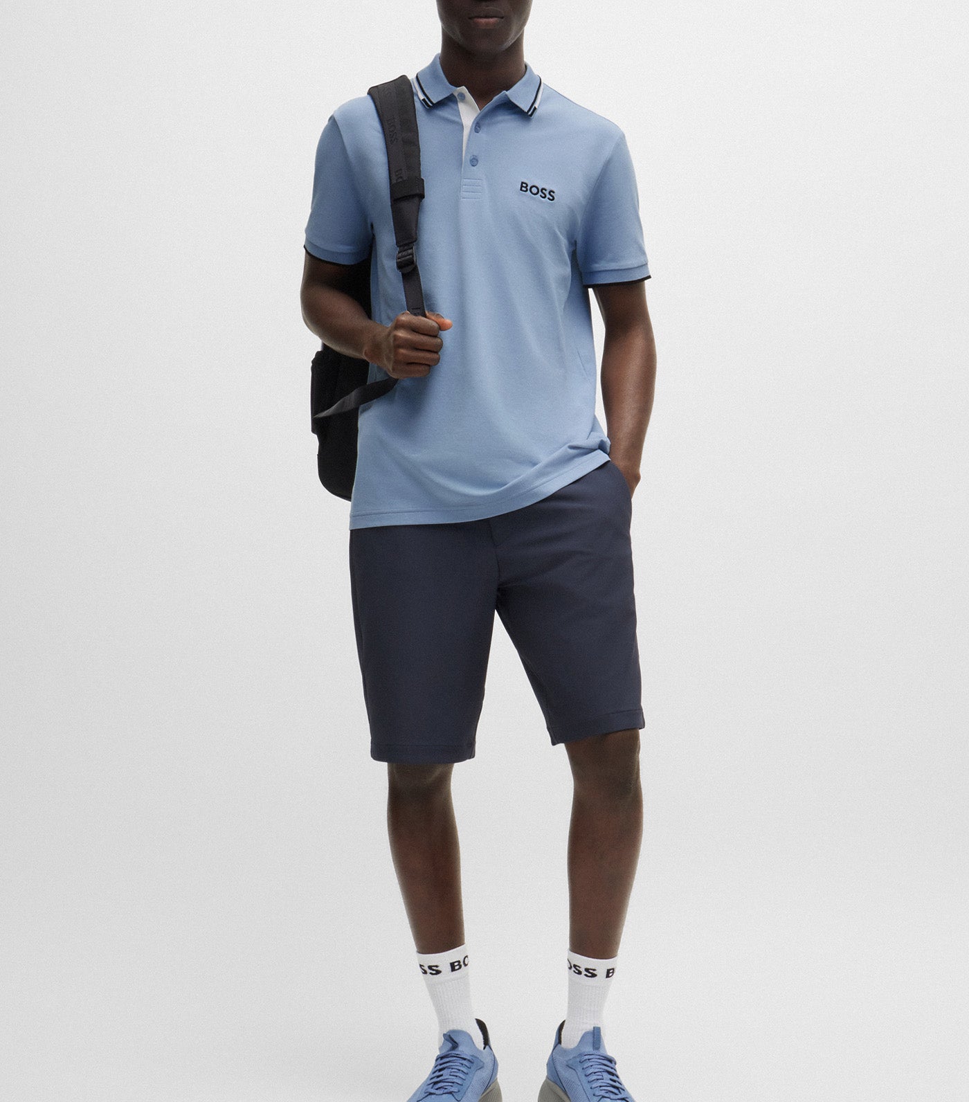 Paddy Pro Cotton-Blend Polo Shirt With Contrast Logos Open Blue