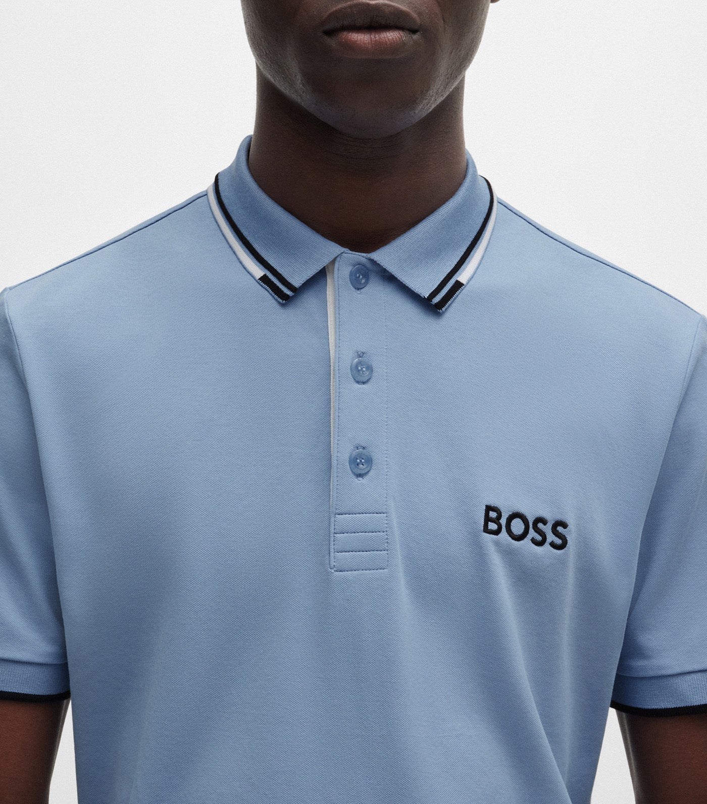 Paddy Pro Cotton-Blend Polo Shirt With Contrast Logos Open Blue