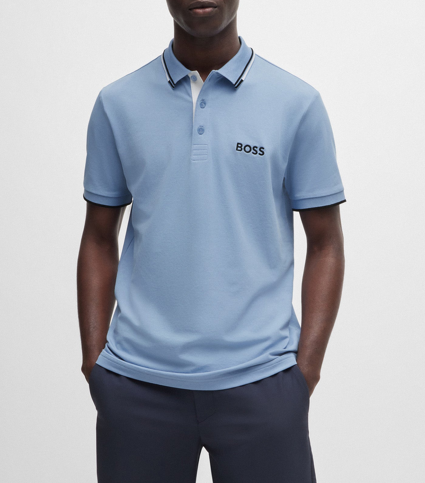 Paddy Pro Cotton-Blend Polo Shirt With Contrast Logos Open Blue