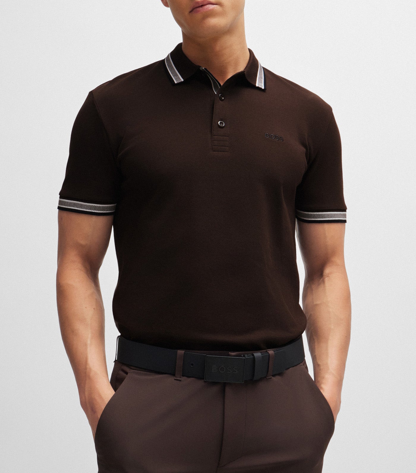 Paddy 4166 Cotton-Piqué Polo Shirt With Contrast Logo Brown