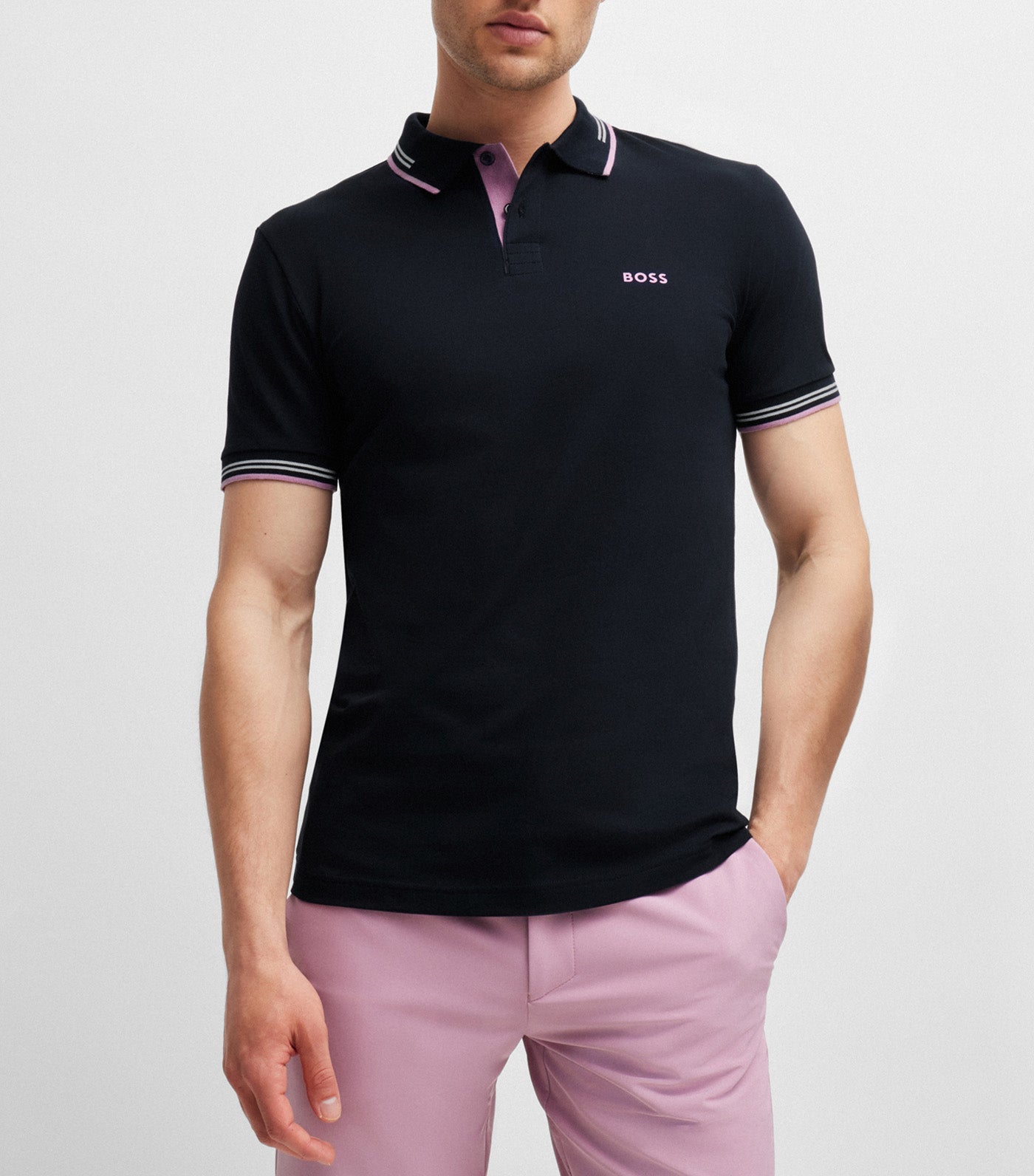 Paul 55848 Stretch-Cotton Slim-Fit Polo Shirt With Branding Dark Blue