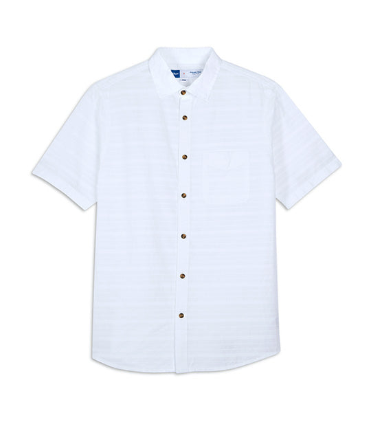 Relaxed-Fit Textured Cotton-Dobby Everyday Short-Sleeve Shirt for Men Calla Lily 451