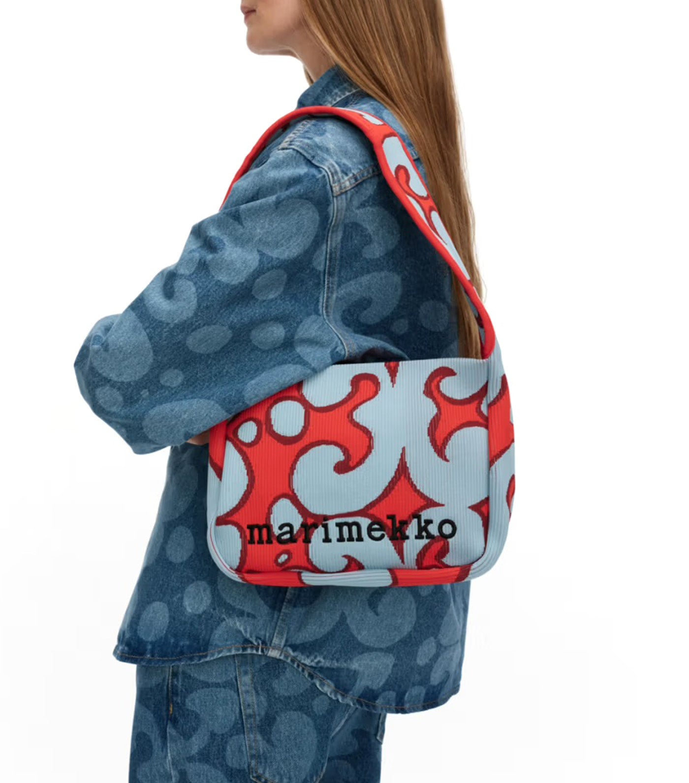 Knitted Shoulder Bag Keidas Light Blue/Red