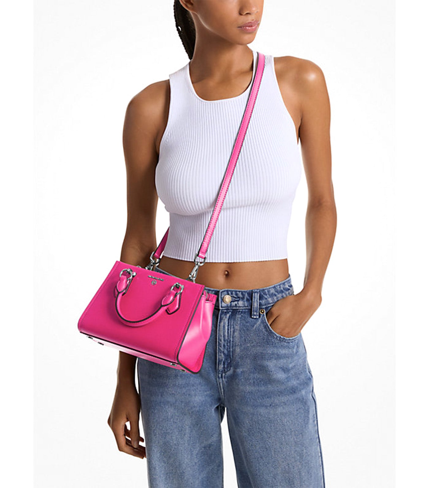 Marilyn Small Saffiano Leather Crossbody Bag Deep Fuchsia