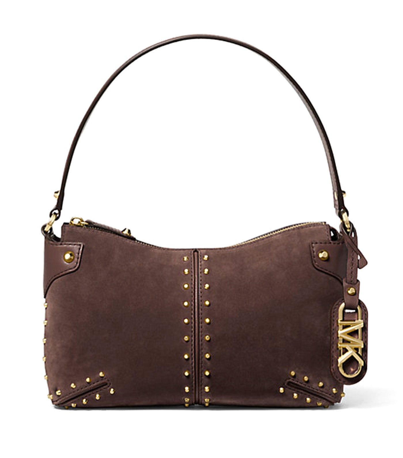 Astor Large Studded Suede Shoulder Bag Chocolate