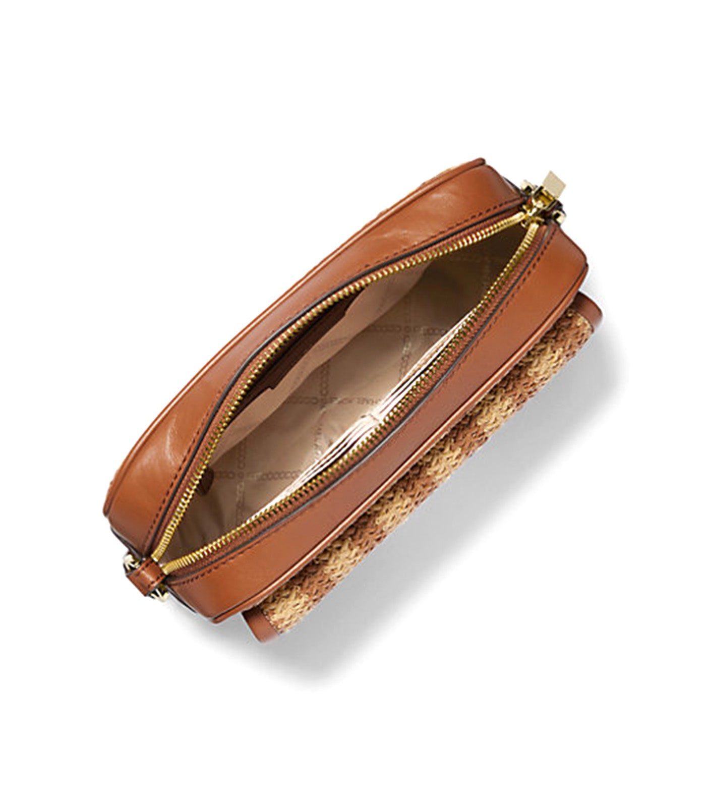 Parker Medium Striped Straw and Leather Crossbody Bag Natt/Lug