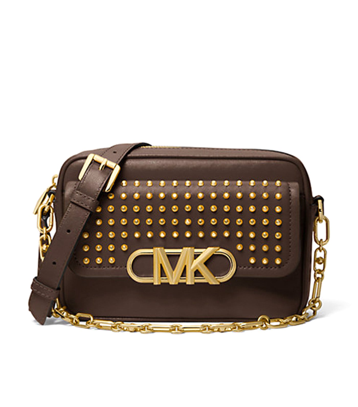 Parker Medium Studded Leather Crossbody Bag Chocolate
