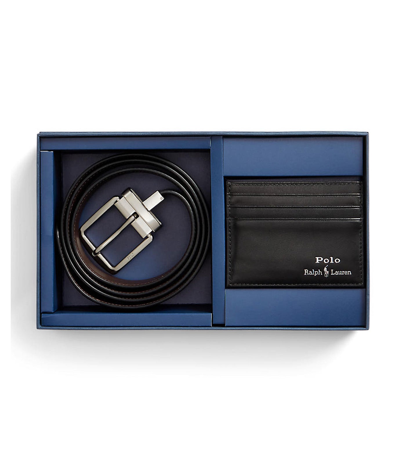 Men's Leather Belt & Card Case Gift Set Black