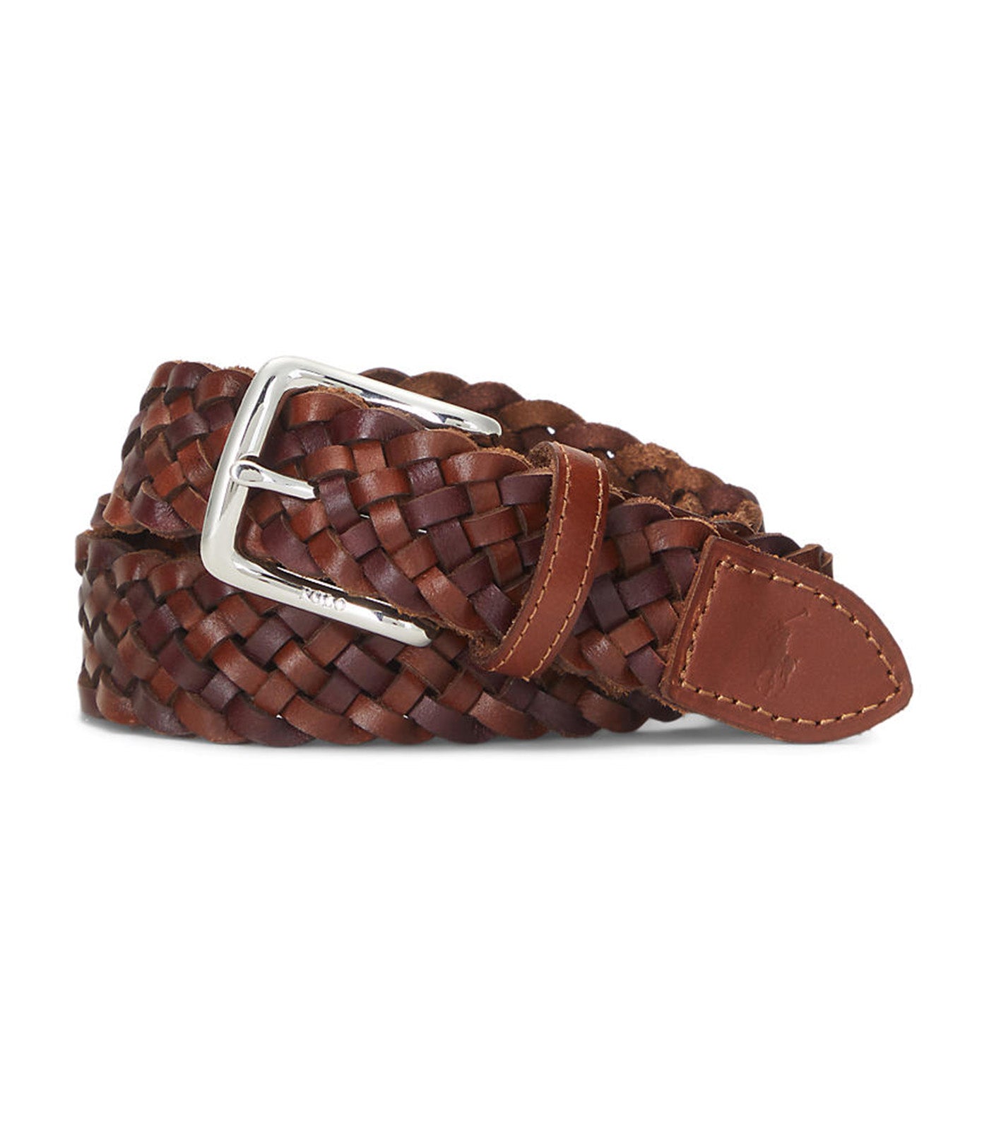 Men's Braided Leather Belt Saddle/Dark Brown