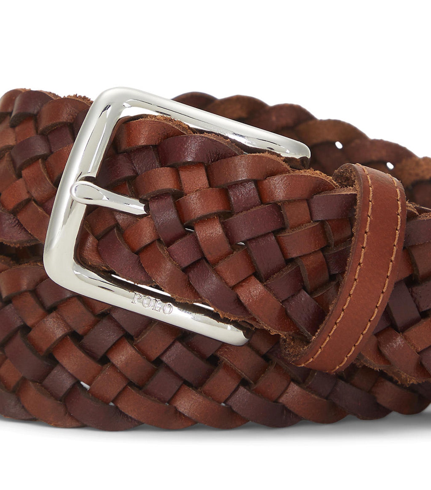 Men's Braided Leather Belt Saddle/Dark Brown