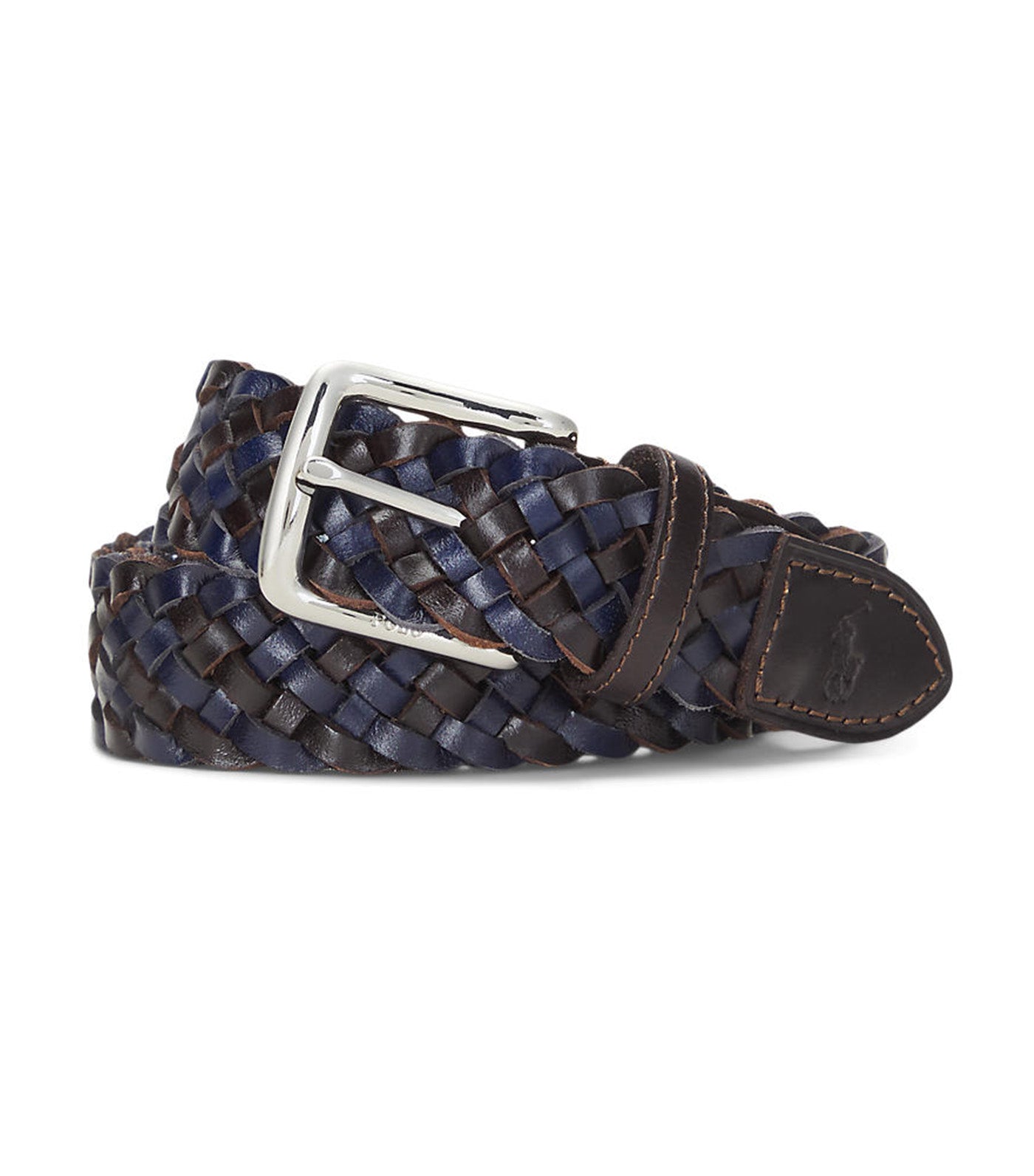 Men's Braided Leather Belt Navy/Dark Brown