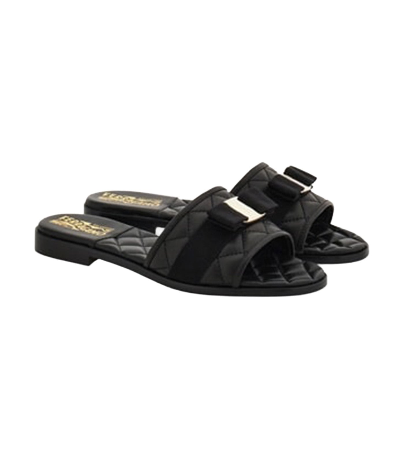 Vara Bow Quilted Slide Black