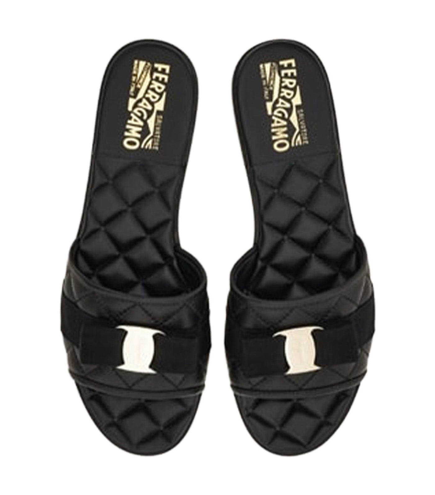 Vara Bow Quilted Slide Black