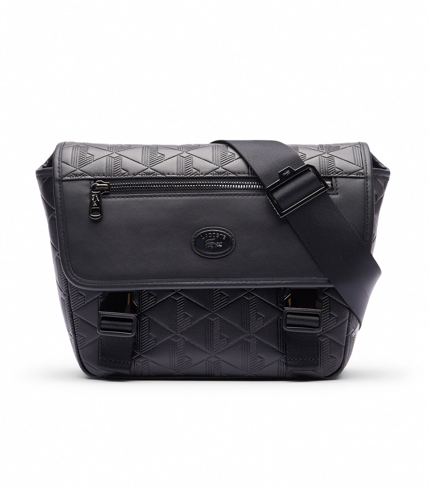 【LACOSTE】NOMOGRAMME Flap Messenger Bag_NU4838M (BLACK) Monogram Leather Flap Close Satchel - Men's Vertical Bags