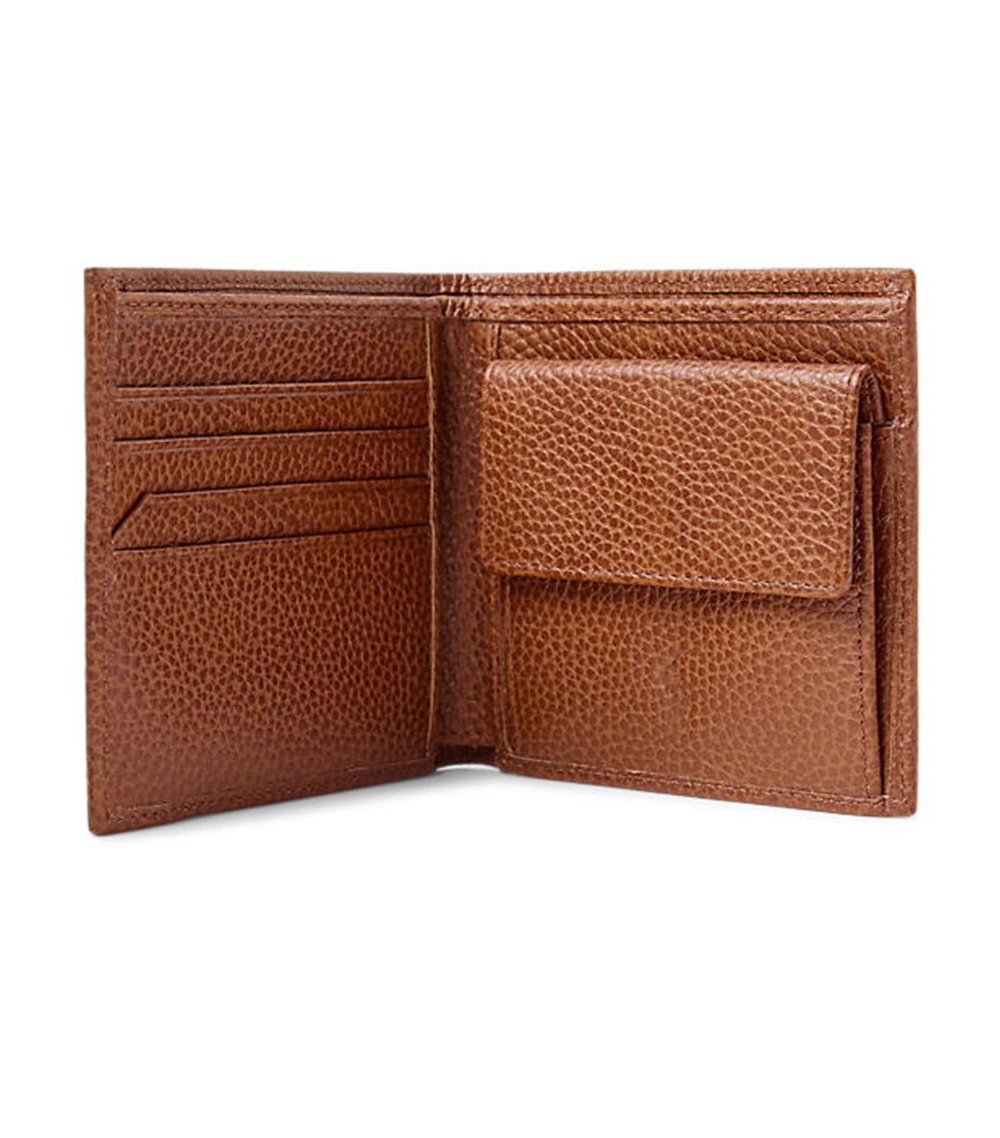 Men's Pebbled Leather Billfold Coin Wallet Saddle