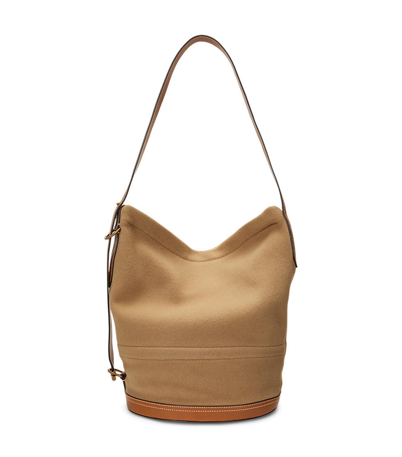 Women's Leather-Trim Flannel Sling Bucket Bag Camel