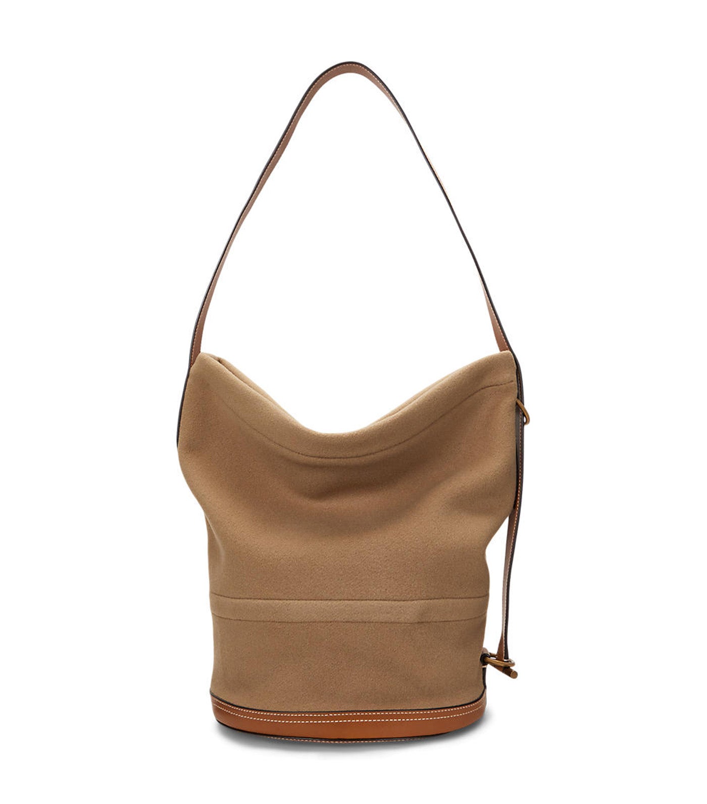 Women's Leather-Trim Flannel Sling Bucket Bag Camel