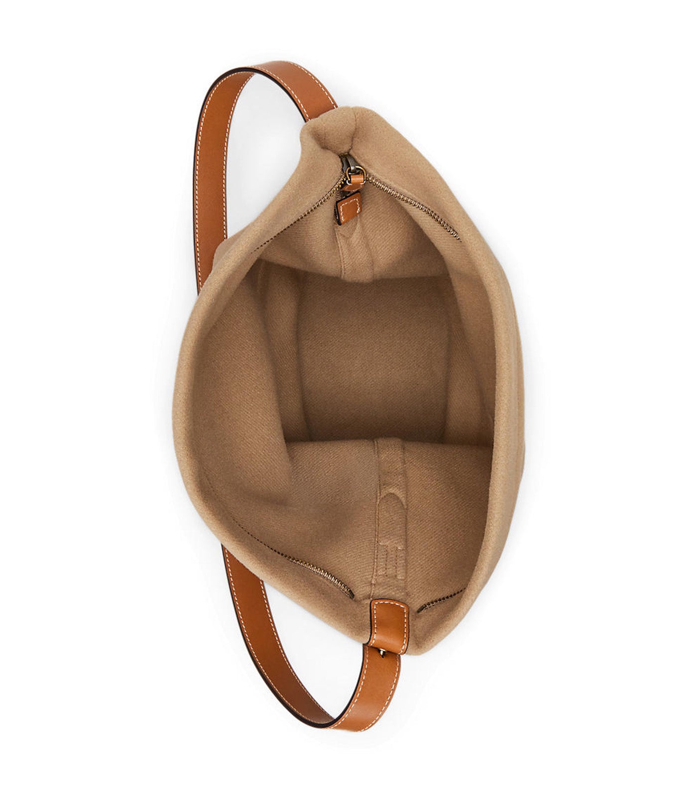 Women's Leather-Trim Flannel Sling Bucket Bag Camel