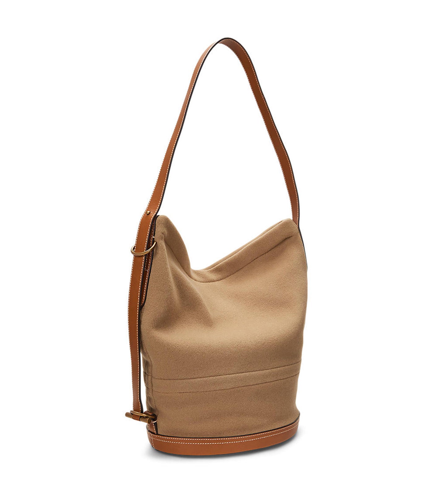 Women's Leather-Trim Flannel Sling Bucket Bag Camel