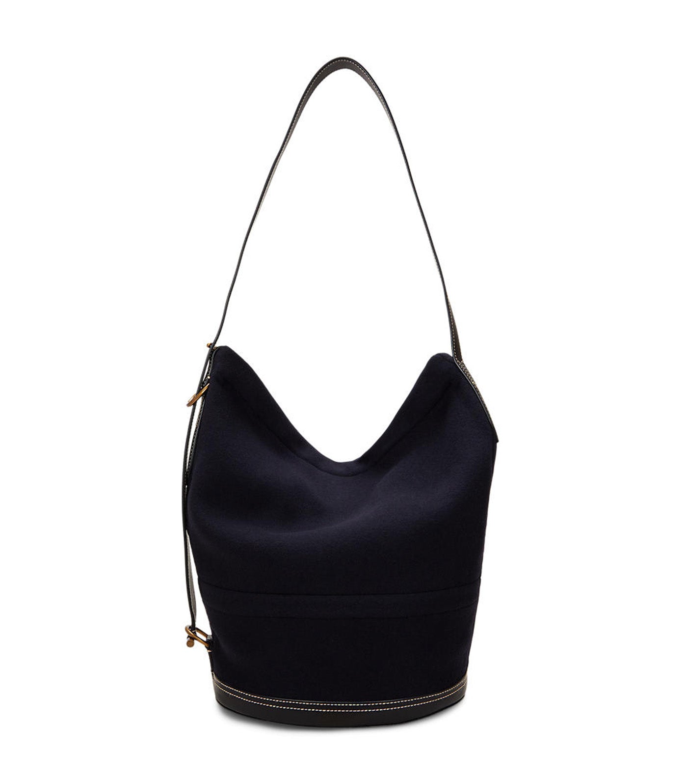 Women's Leather-Trim Flannel Sling Bucket Bag Navy