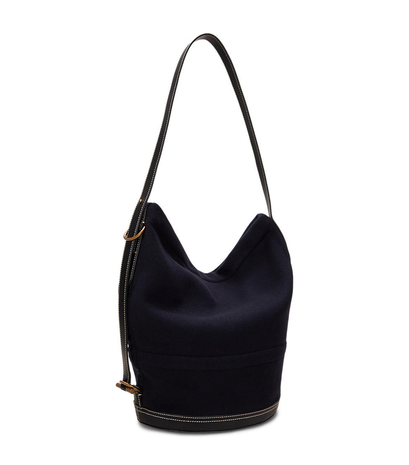 Women's Leather-Trim Flannel Sling Bucket Bag Navy