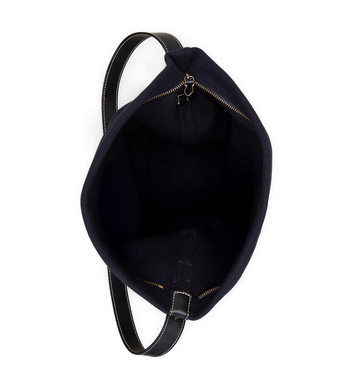 Women's Leather-Trim Flannel Sling Bucket Bag Navy