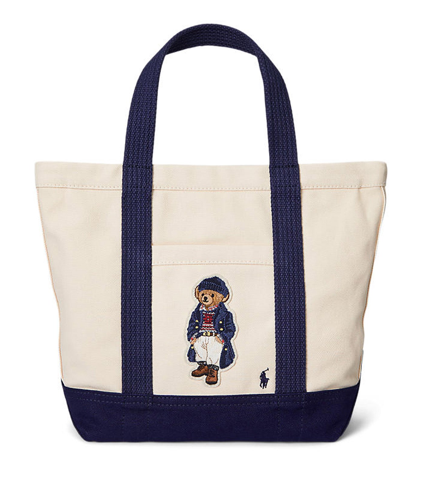 Women's Polo Bear Canvas Small Tote Ecru/Navy