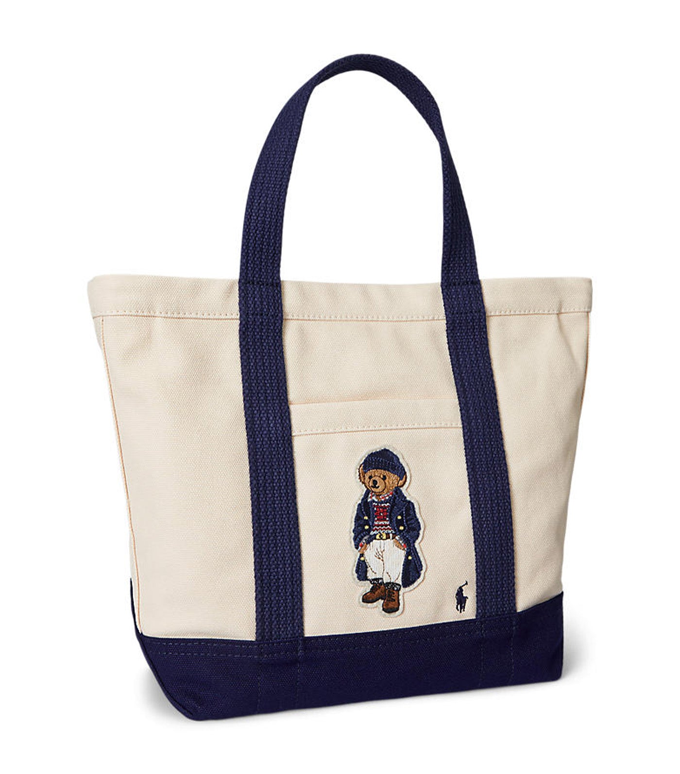 Women's Polo Bear Canvas Small Tote Ecru/Navy