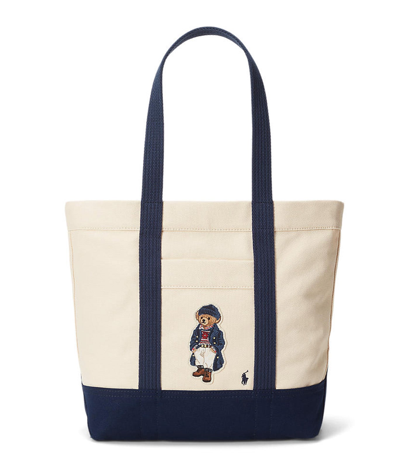 Women's Polo Bear Canvas Medium Tote Ecru/Navy