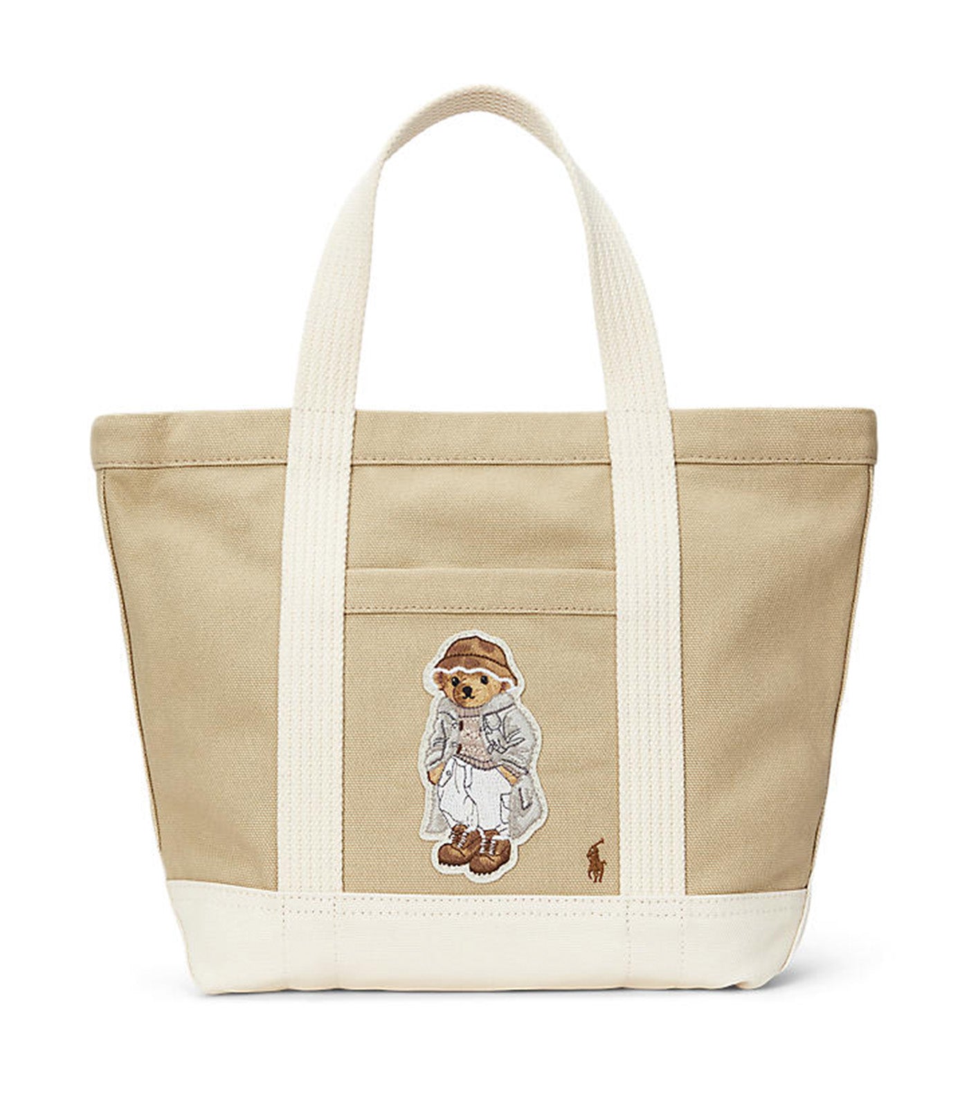 Women's Canvas Small Polo Bear Tote Tan/Ecru