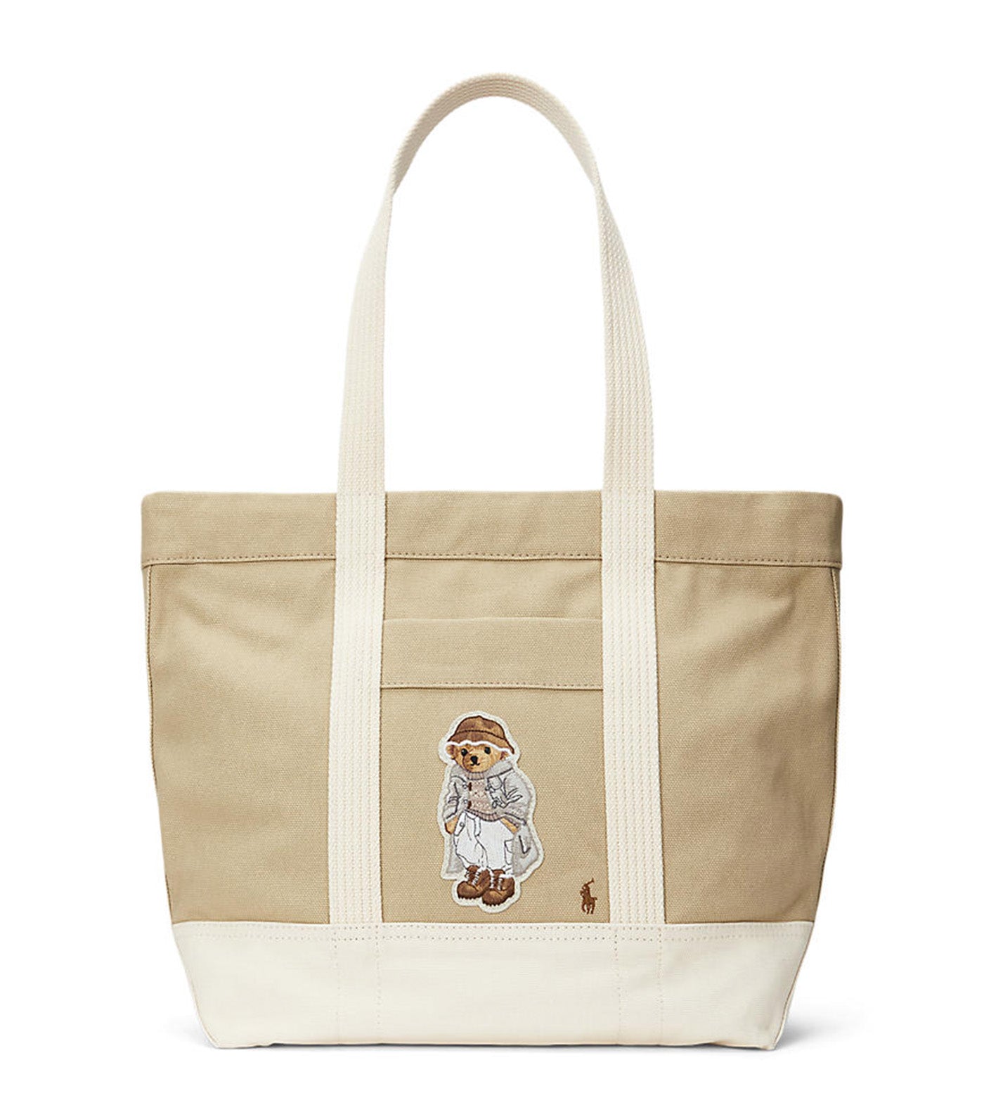 Women's Canvas Medium Polo Bear Tote Tan/Ecru